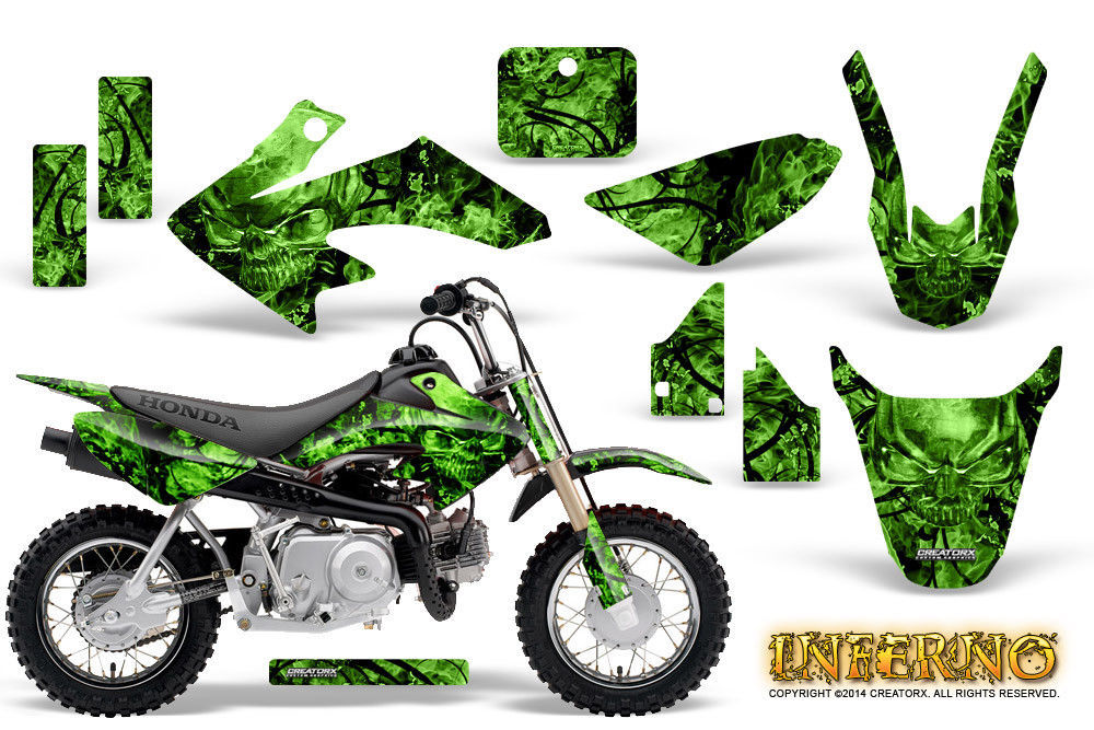 HONDA CRF 50 GRAPHICS KIT CREATORX DECALS STICKERS INFERNO GREEN - $108.90