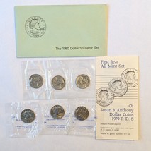 1979 &amp; 1980 Susan B Anthony $1 One Dollar Coins Souvenir Mint Sets P D S - $13.85