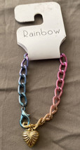 Rainbow Bracelet Blue &amp; Pink With Gold Heart Charm 7” - £5.31 GBP