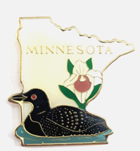 Minnesota Common Loon Showy Lady&#39;s Slipper State Bird Flower MN Map Pin Souvenir - £9.76 GBP