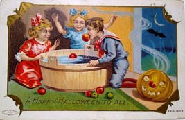 Halloween Postcard Fantasy Bats Crescent Moon Border Apple Game Taggart 1910 - £39.97 GBP