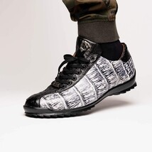 Hand painted big block alligator scales Sneaker Shoes Saulo Newspaper / Black image 6