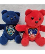 Set Of (2) New York Teddy Bears Fire And Police Department With Tags - £11.97 GBP