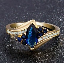 14k Yellow Gold Plated 2.50 CT Marquise Cut Simulated Blue Diamond Ring Women - £71.21 GBP