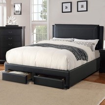 Upholstered Cal. King Size Bed With Underbed Drawers, Black - £807.60 GBP