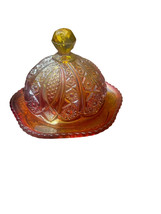 Indiana Carnival Glass Red Sunset Arches Amberina Butter Dish Heirloom H... - $298.99 MXN