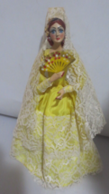 Spanish Latin Flamenco Dancer Doll 13” Yellow Dress and Red Hair on stand - £5.80 GBP