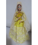 Spanish Latin Flamenco Dancer Doll 13” Yellow Dress and Red Hair on stand - £5.80 GBP