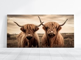 Highland Cow Canvas Wall Art Farmhouse Decor Rustic Scottish Cow Animal Painting - £20.57 GBP+