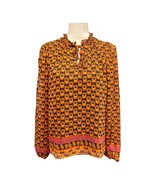 Cupcakes and Cashmere S Blouse Top Geometric Mixed Print High Ruffle Tie... - $27.42