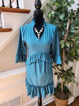 Blue Women&#39;s 100% Polyester Ruffle Long Sleeve Knee Length Casual Dress Size S - £20.54 GBP