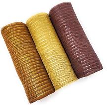 Elegant Browns 10&quot; Deco Metallic Mesh Ribbon Rolls (Harvest Brown, Golden Tan, C - £27.44 GBP