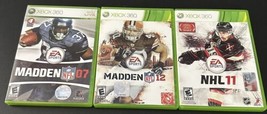 Madden NFL 12, 07 &amp; NHL 11 Microsoft Xbox 360 Lot Of 3 Sports Games! TESTED - £8.56 GBP