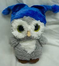 Aurora Soft Cute Gray Owl With Blue Hat 7&quot; Plush Stuffed Animal Toy - £14.32 GBP