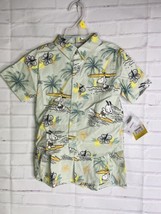 Peanuts Snoopy Hawaiian Floral Button Up Shirt Shorts Outfit Set Kids Bo... - $34.65