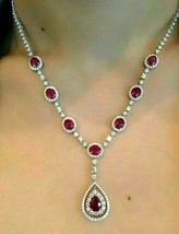 Gold Plated 925 Silver 15.10CT  Pear  Cut Simulated Ruby Women&#39;s Tennis Necklace - $346.49