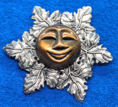 Happy Face Nature Hair Pin Copper Silver Color Sun Burst Style Leaves 2 1/2 &quot; - £7.58 GBP