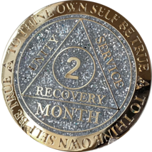 2 Month AA Medallion Recoverychip Reflex Silver Glitter Sobriety Chip Coin - £12.78 GBP