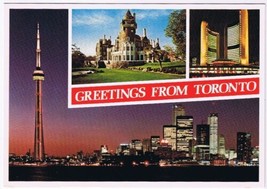 Postcard Greetings From Toronto CN Tower Skyline Casa Loma City Hall - £1.66 GBP