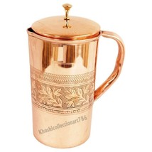 Copper Water Pitcher Jug Embossed Water Drinking Tumbler Health Benefits... - £24.77 GBP