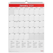 2024 Staples 12&quot; x 17&quot; Wall Calendar White/Red (ST53913-24) - £17.45 GBP