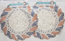 2 Round Pvc Vinyl Non Clear Placemats(15&quot;)EMBROIDERED Colorful FLOWERS#3,Stellar - £10.27 GBP