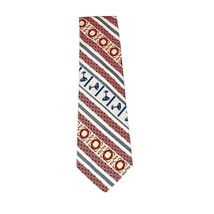 Vintage Mens Tie Red White Blue Geometric Nautical Print Wide 80s Retro ... - $24.99