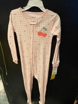 Carter&#39;s Girl&#39;s Cotton Pink Checkered Cherries Zippered Jammies15.9 4T *NEW* pp1 - £12.82 GBP