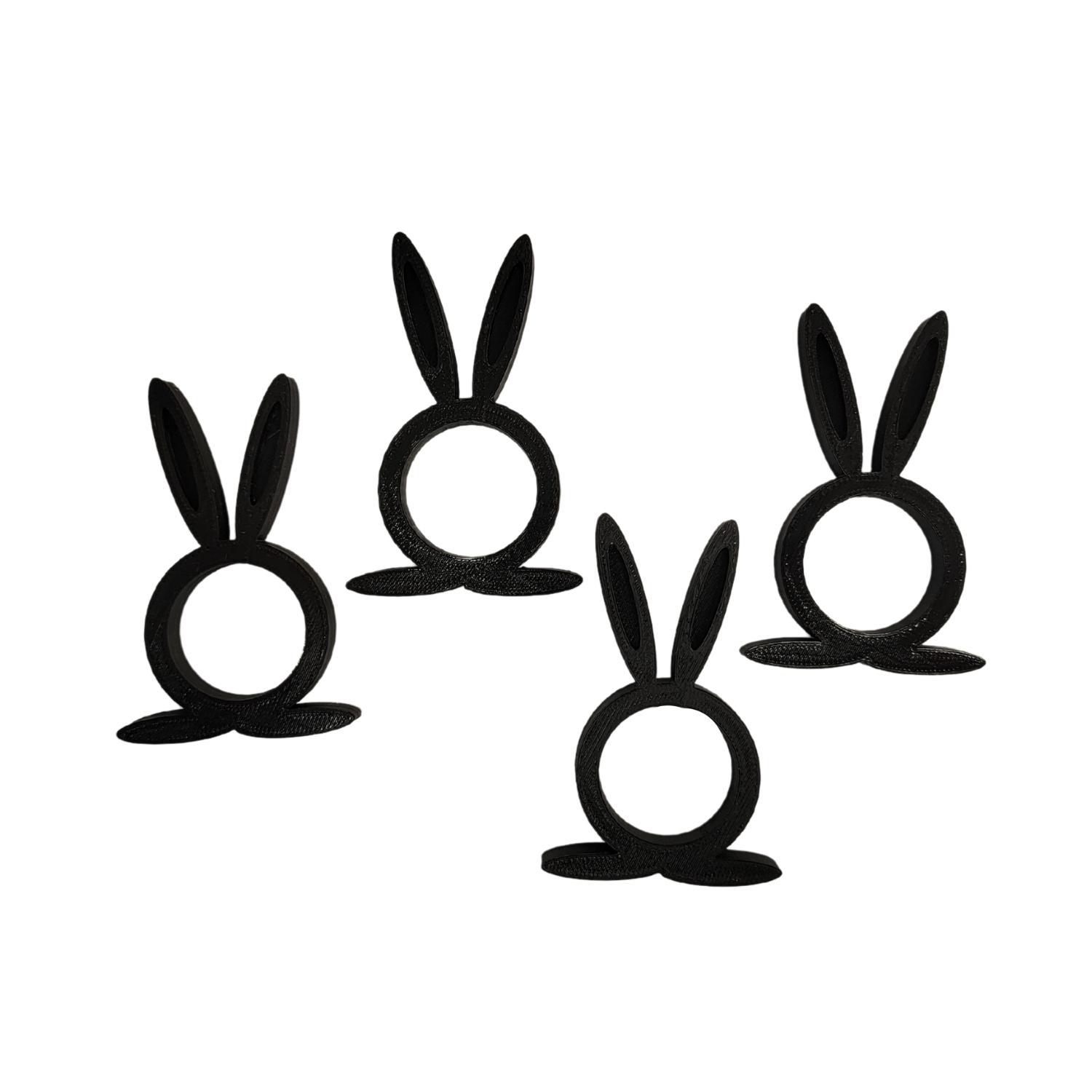 Easter Bunny Rabbit Ears Set of 4 Black Napkin Rings Holders USA PR202-B... - $4.99