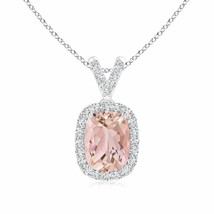 ANGARA Cushion Morganite Halo Pendant Necklace with Diamonds in 14K Solid Gold - £984.10 GBP