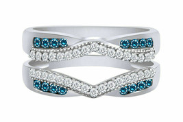 1/2 Ct Blue &amp; White Diamond Ring Wrap Guard Insert Enhancer 14K White Gold Over - £87.04 GBP