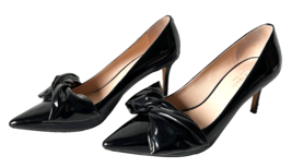 Kate Spade Strudel Black Patent Leather Twist Bow Pumps 3&quot; Heels - Women&#39;s 8.5 - £53.10 GBP