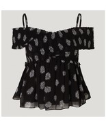 Baum Und Pferdgarten Millicent Cold-Shoulder Shirred Crepon Top Black Fl... - $190.11 CAD
