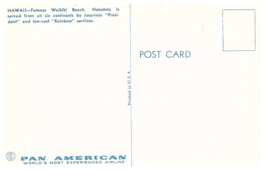 Waikiki Beach Scene Pan American Airlines Issued Hawaii Travel Postcard - £7.08 GBP