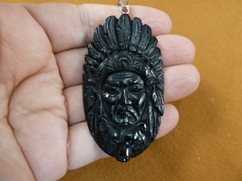 j-Native-2 Native American Chief with bear carving PENDANT of black Buffalo horn - £22.19 GBP