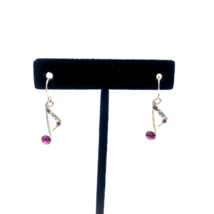 Musical 8th Note Silver Tone Multicolor Dangle Earrings Pink Blue Green Yellow - £1.60 GBP