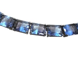Vintage Monet Blue  faceted Glass Choker Link Necklace Silver Tone 16&quot; S... - £31.25 GBP
