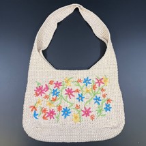 Vintage Women&#39;s Beige Floral Crochet Shoulder/Tote Bag SKU 5250 - $20.15