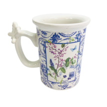 Hallmark Coffee Mug Cup Butterfly on Handle Floral Houston Harvest Blue Purple - £8.56 GBP