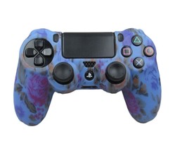 Silicone Grip Blue Floral Non Slip Soft Shell Cover For PS4 Controller  - £6.33 GBP