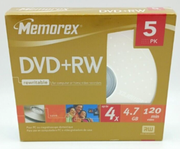 MEMOREX ~ REWRITABLE DVD-RW ~ 4.7 GB ~ 120 MIN ~ 5 PACK ~ FACTORY SEALED - $7.92