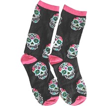 Funky Retro Novelty Sugar Skull Day Dead Women Crew Socks Gothic Punk-BLACK/PINK - £4.53 GBP