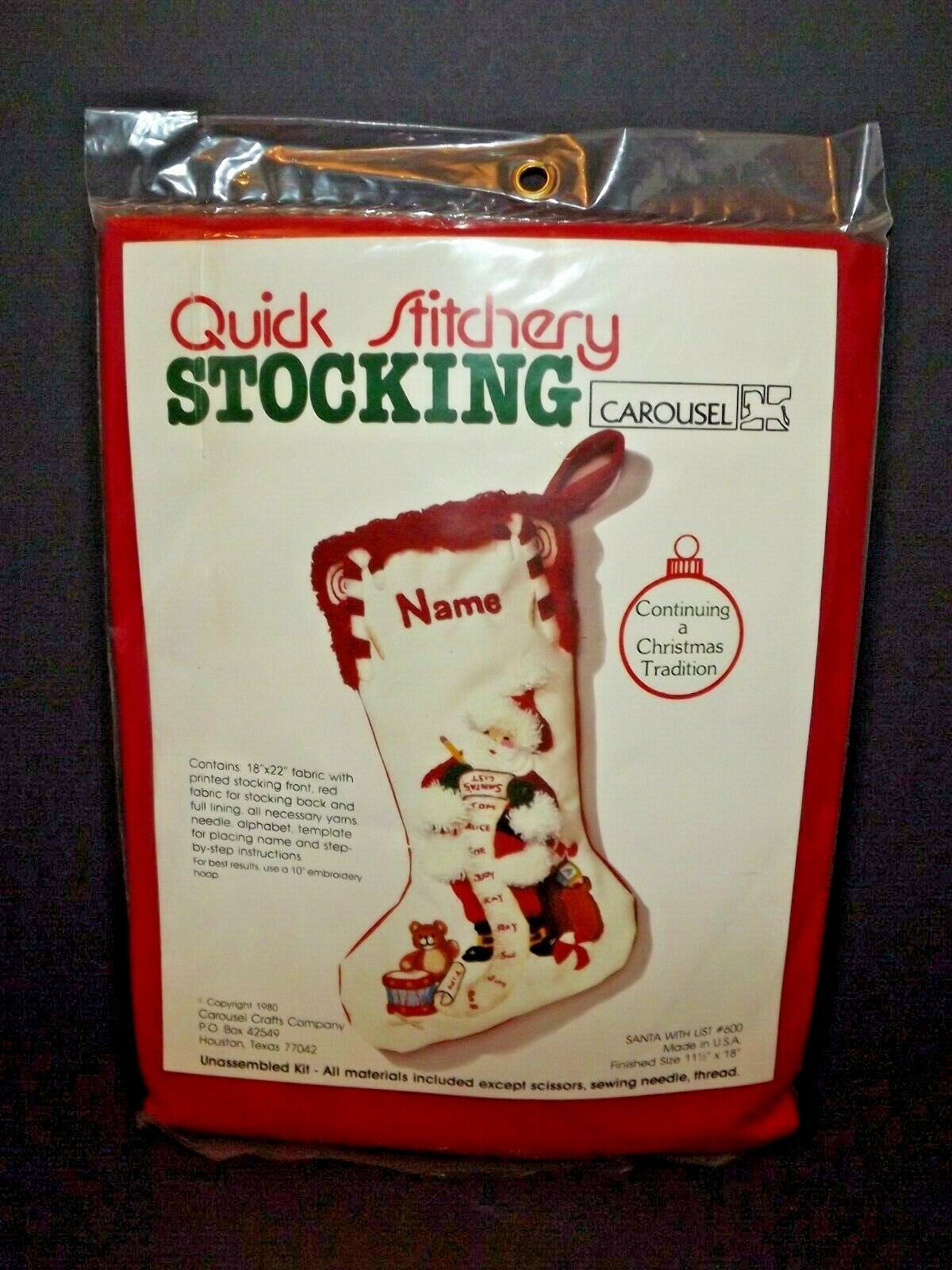 Primary image for Quick Stitchery Stocking 600 Santa With List 1980 Carousel Crafts New (x)