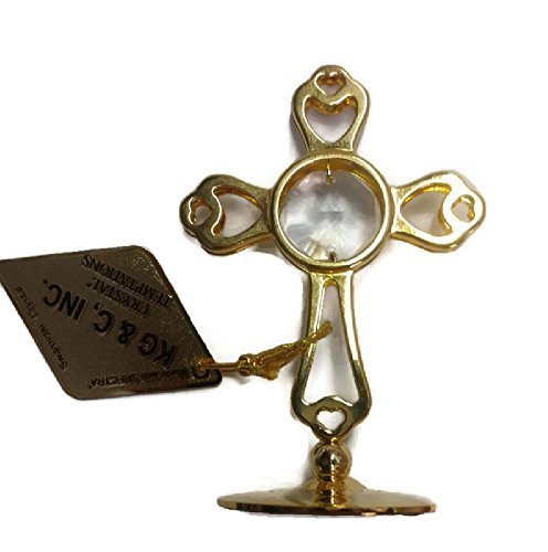24K Gold Plated Small Cross on Base with Austrian Crystals 2.5 inches tall - $17.33