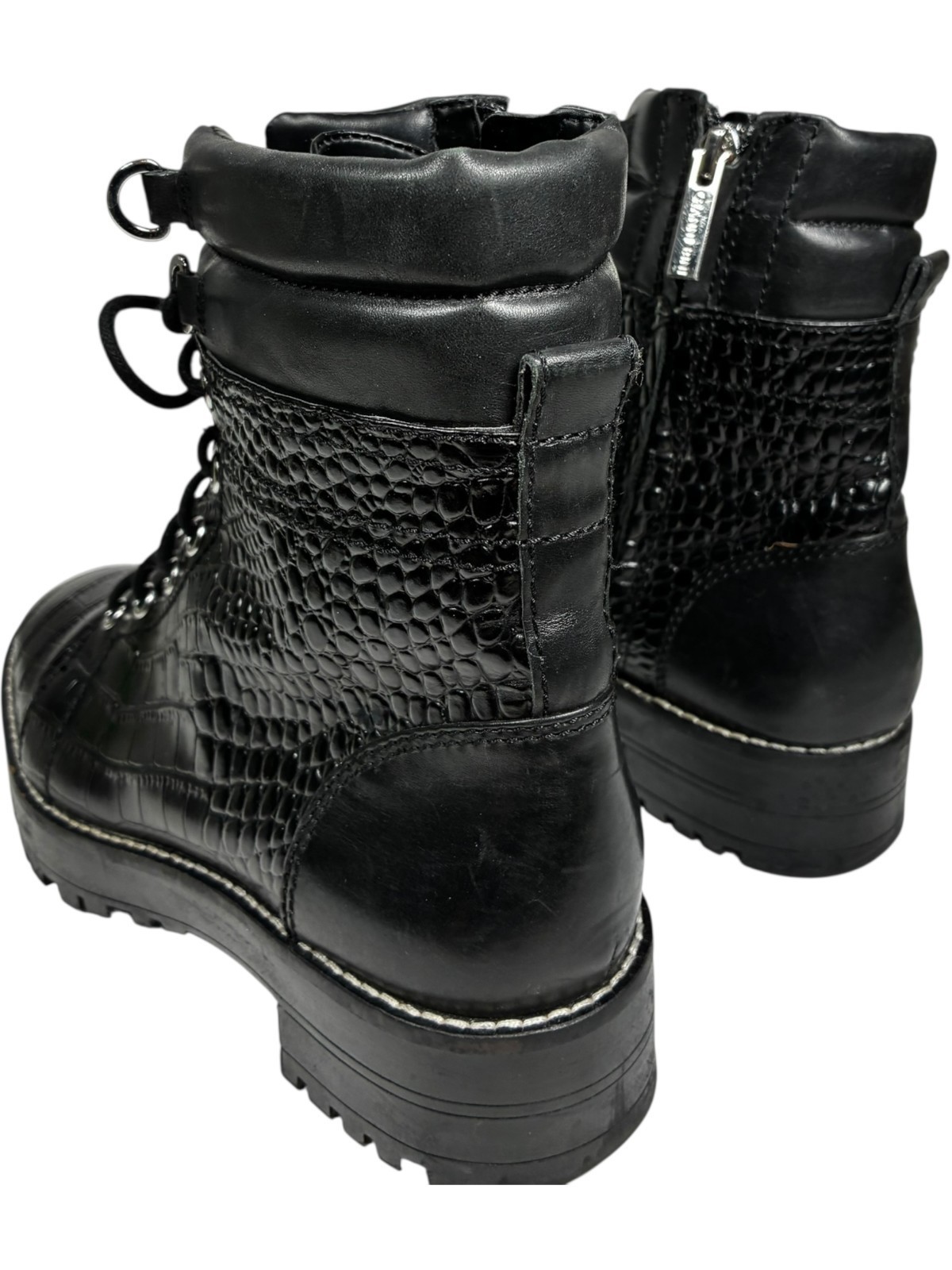 Gianni Bini women's Croc Embossed Black Leather Zip Lace-up Combat Boots size 8M Item image 9