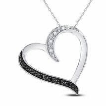 Sterling Silver Round Black Color Enhanced Diamond Simple Heart Pendant0 - £62.75 GBP