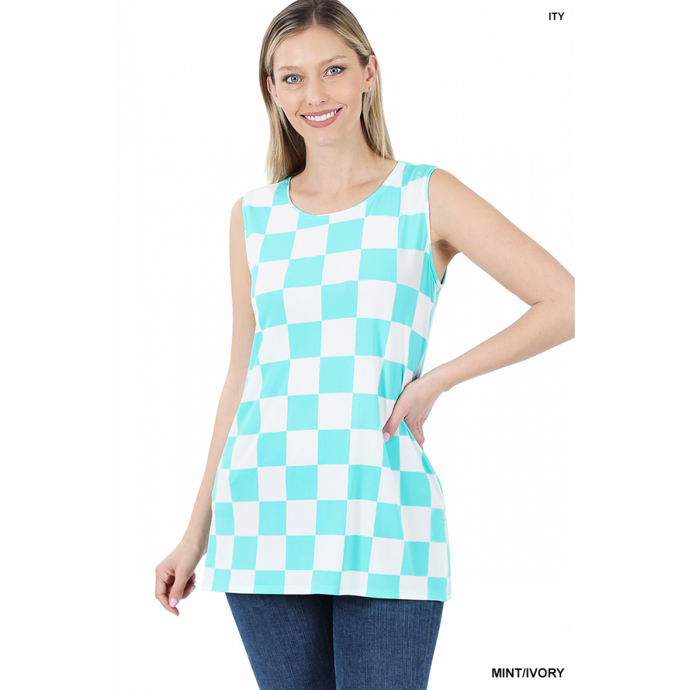 Primary image for Zenana Outfitters  Womens Sleeveless Cami   Checkered Side Slit - Mint Ivory - P