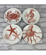 222 Fifth Coastal Life CORAL Dessert Bread Plates Nautical Ocean Set of ... - £24.35 GBP