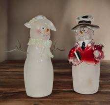Vtg Frosted Glass Mr. &amp; Mrs. Snowman Teacher 9&quot; Christmas Holiday Home Decor - £21.92 GBP
