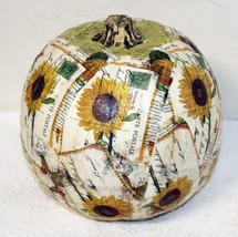 Decoupaged Pumpkin w/ Sunflowers &amp; French Postage Motif ~ Handmade Folk Art - £40.59 GBP